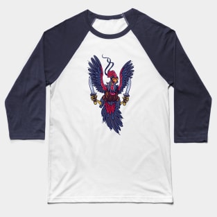 Cartoon Ninja Rooster Mascot Baseball T-Shirt